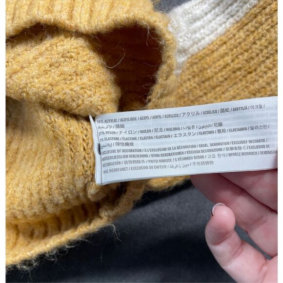 Abercrombie‎ Fitch Mock Neck Stripe Sleeve Sweater Womens XL Yellow Y2K Varsity - Picture 4 of 8